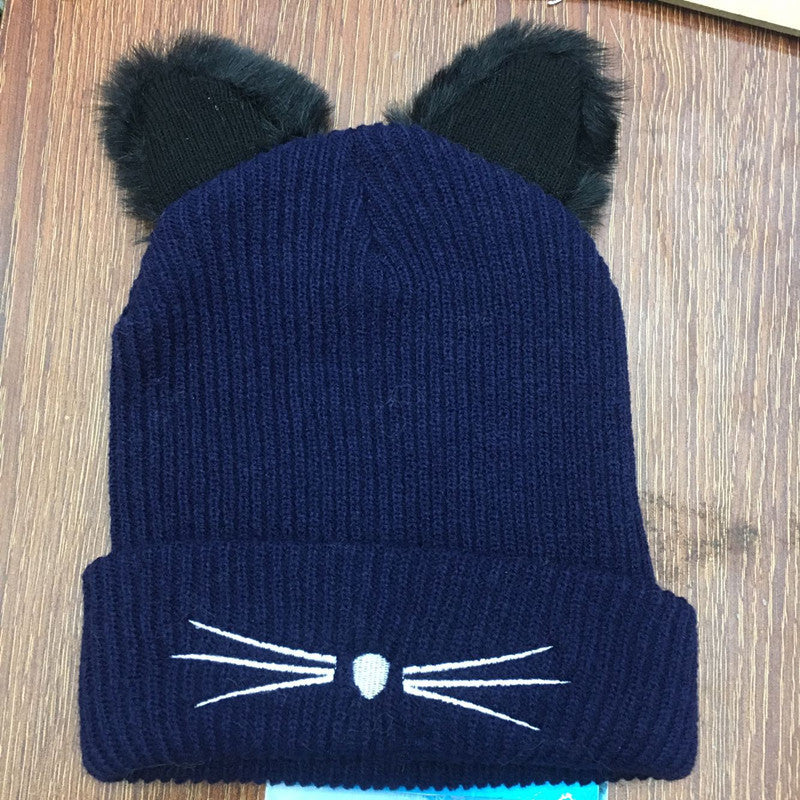 Wholesale Cute Cat Embroidery Furry Cat Ears Wool Hat